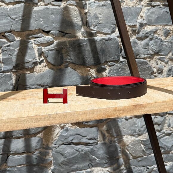 Hermès Red Enamel Quizz H Buckle Red Reversible Belt - Picture 1 of 13